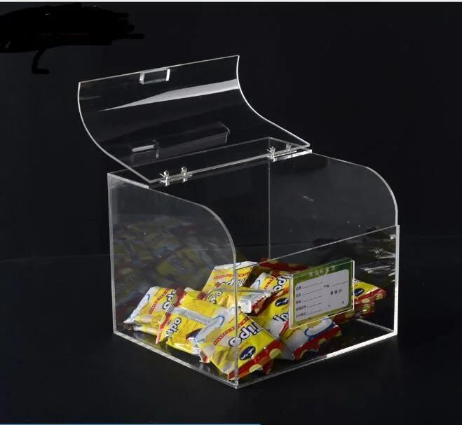 Wholesale Custom Clear Perspex Acrylic Snack Small Showcase Box with Label Slot for Food