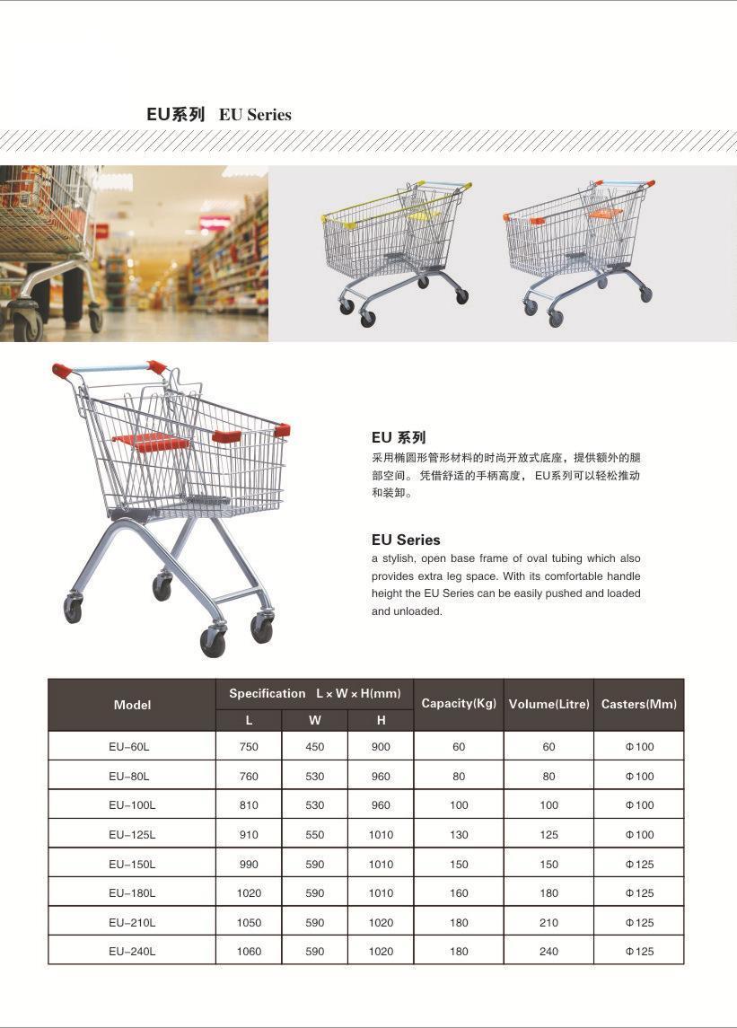 European Style Supermarket Wire Shopping Trolley Cart with Plastic Cover