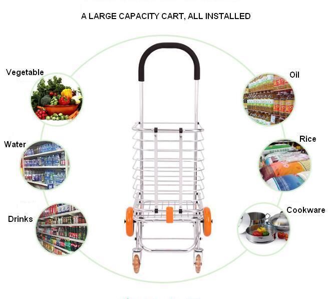 China Popular Aluminum Folding Shopping Basket Cart Folding Trolleys for Fruit & Vegetable