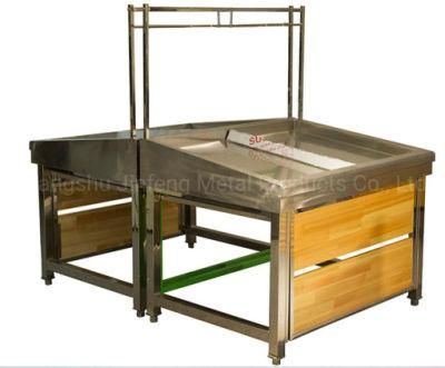 Supermarket Fruit and Vegetable and Fruit Shelf with Stainless Steel and Wood Jf-Vr-101