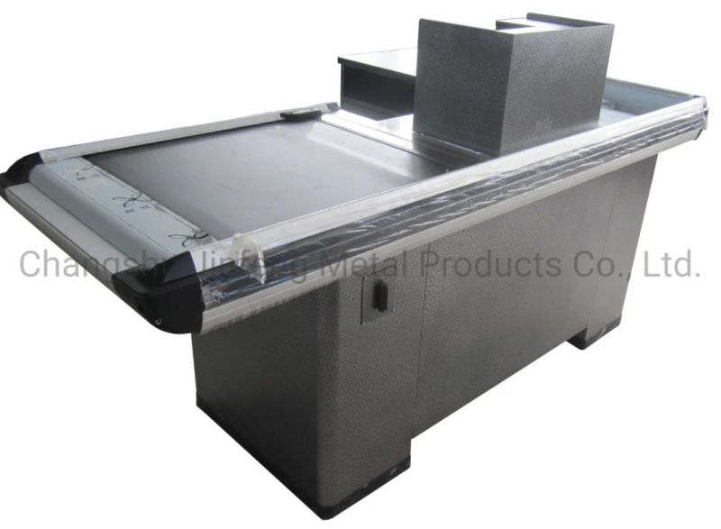 Supermarket Customized Checkout Counter Cashier Desk with Conveyor Belt