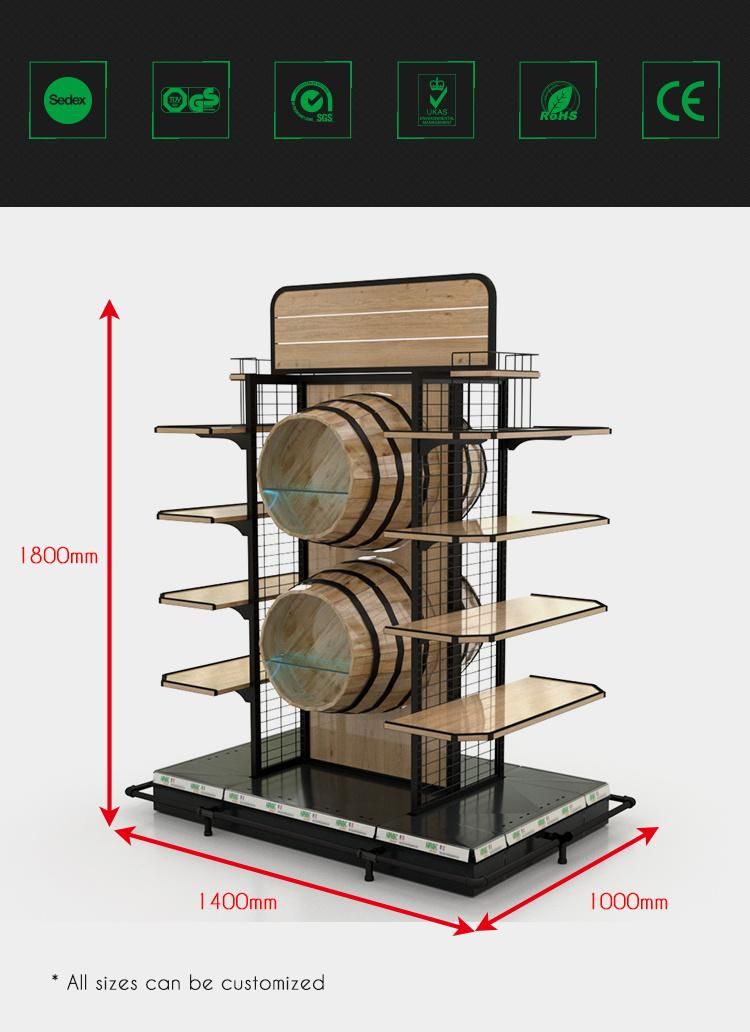 New Designed Wine Display Rack Wooden Supermarket Shelf