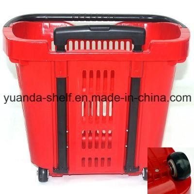 Plastic Supermarket Customer Shopping Use Rolling Basket