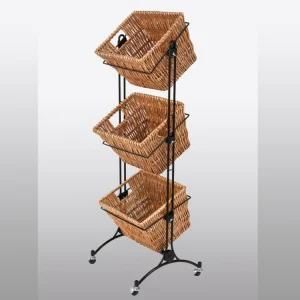 3-Segment Rattan Basket Multi-Function Display Shelf