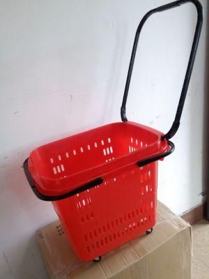 Rolling Plastic Hand Cart Four Wheel Shopping Basket