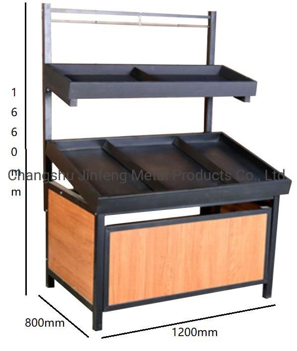 Supermarket Metal and Wooden Display Rack Fruit Vegetable Display Shelving