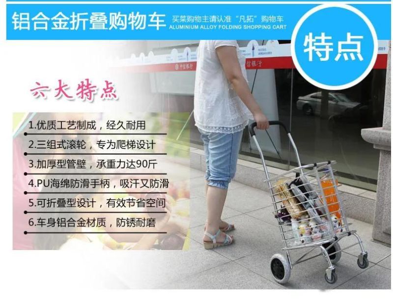 Fashion with Waterproof Fabric Trolley Portable with Aluminium Supermarket Wholesale Folding Shopping Cart