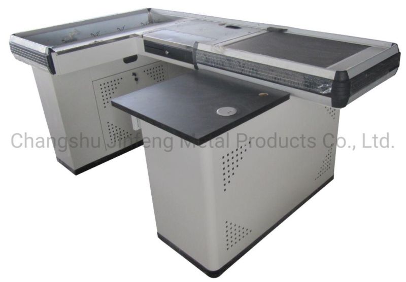 Supermarket Motor Checkout Counter Cashier Desk with Conveyor Belt