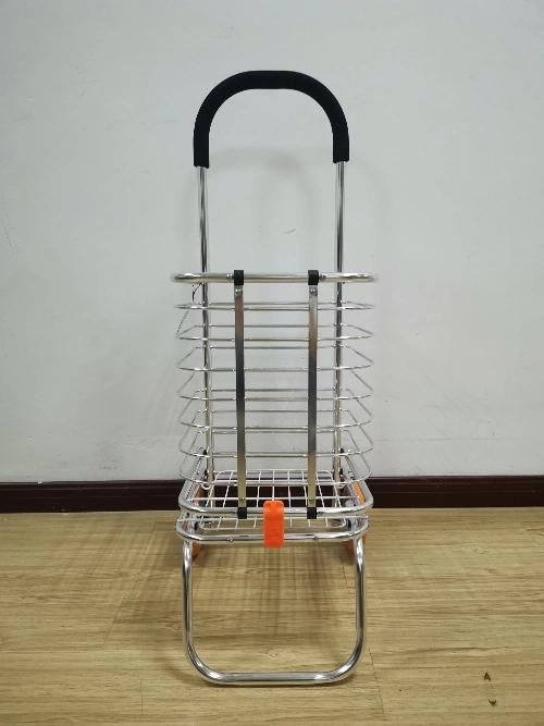 China Ultra-Light Aluminum Foldable Supermarket Shopping Cart with Two Swivel Wheels