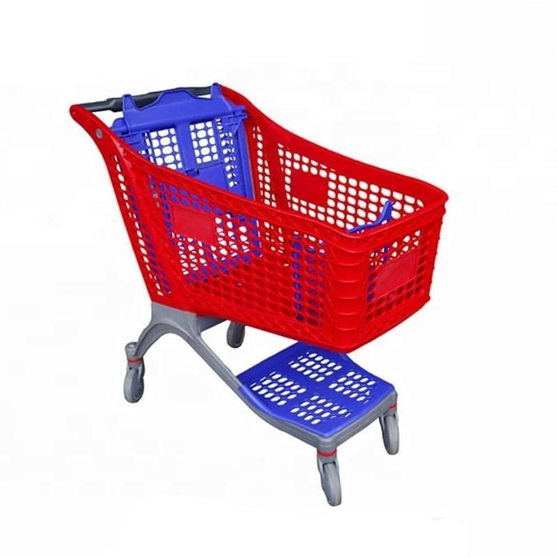 Supermarket Plastic Shopping Cart with Seat Customized Color Shopping Trolley