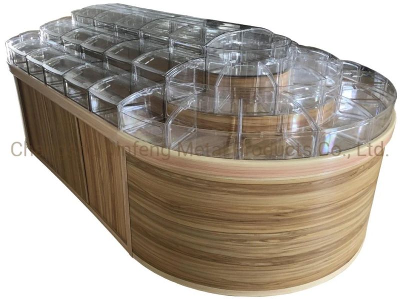 Supermarket Wooden Round Display Stand for Snacks