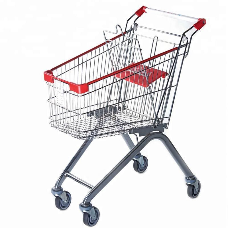 Supermarket Storage Use Hand Pull Trolley with Four Wheels