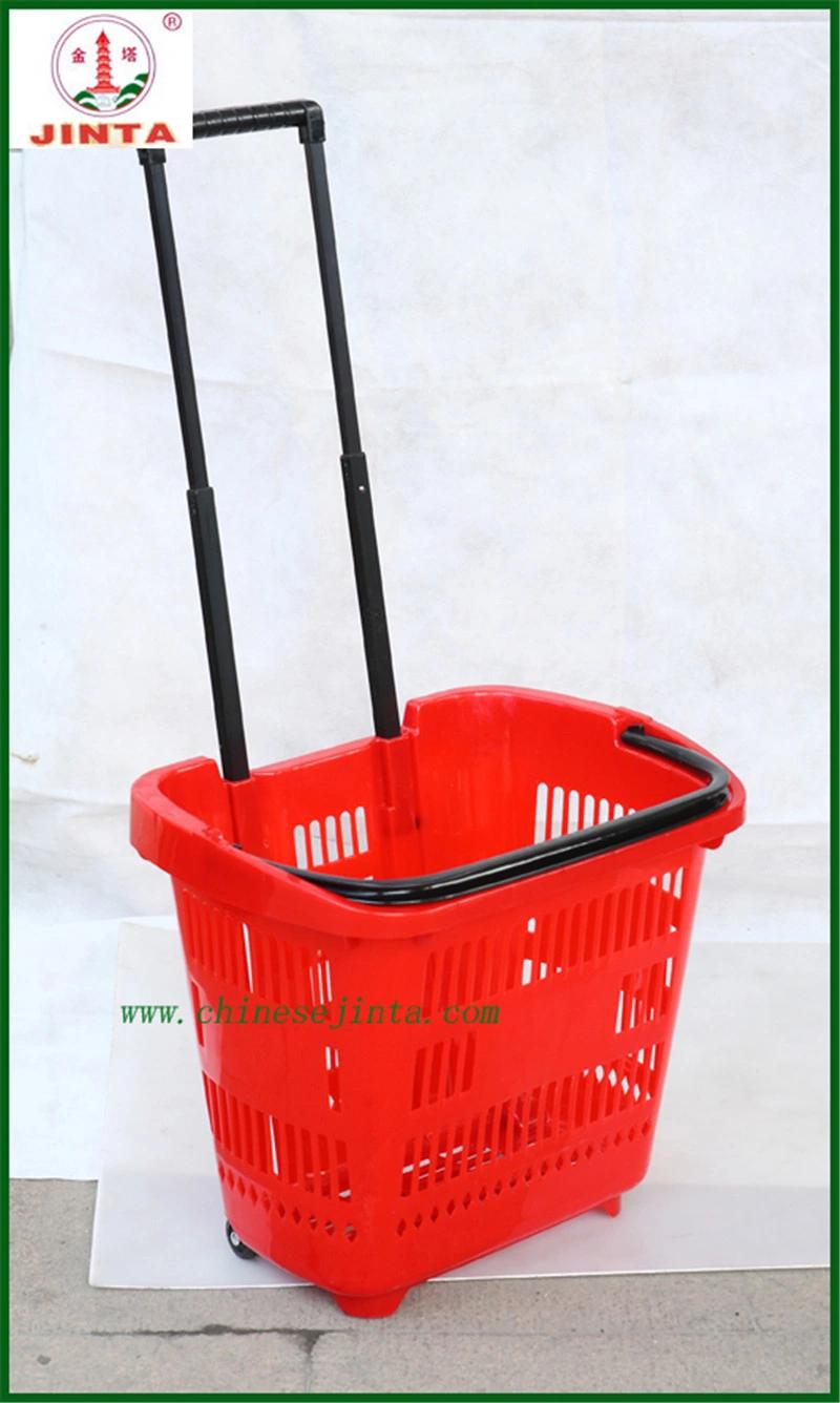 Wheeled Plastic Supermarket Shopping Basket with Ce Certification