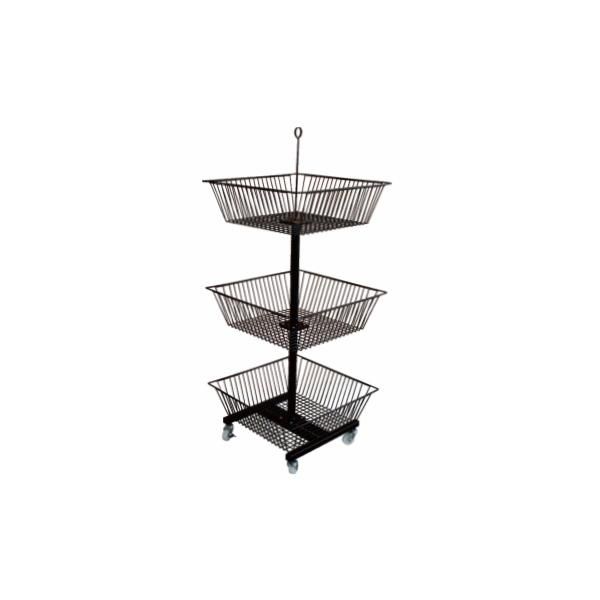 Metal Wire Display Rack with Four Wheels and Four-Sides Grids