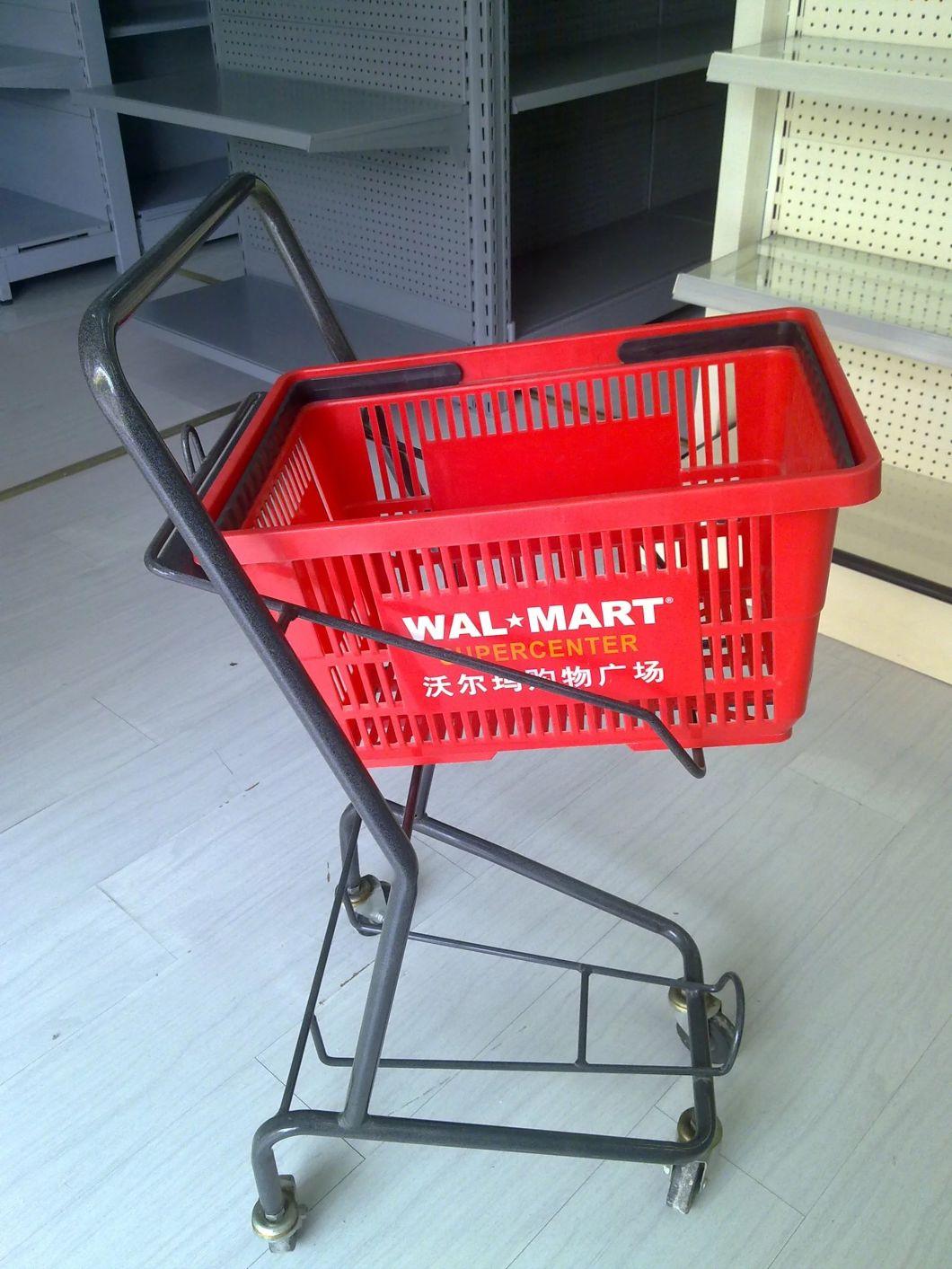 New Supermarket 3 Inch Wheels Galvanized Three Basket Storage Cart