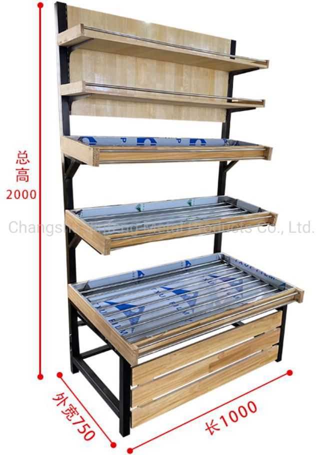 Supermarket Fruit and Vegetable Shelf Wooden and Metal Display Rack