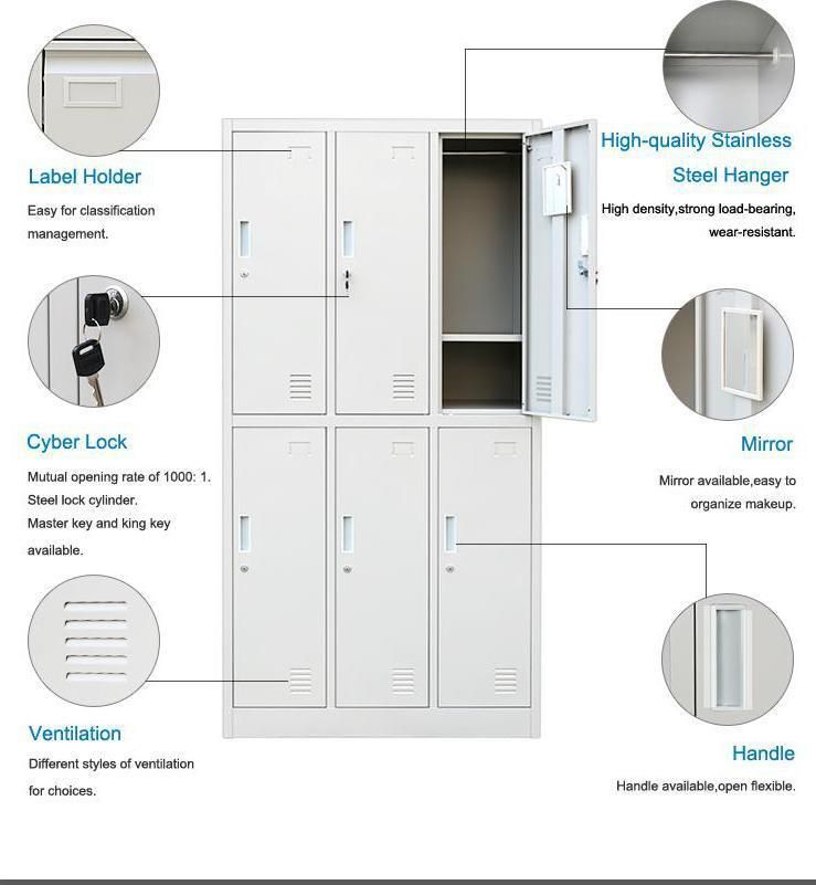 Office Furniture 6 Doors Steel Gym Locker with Shoe Rail