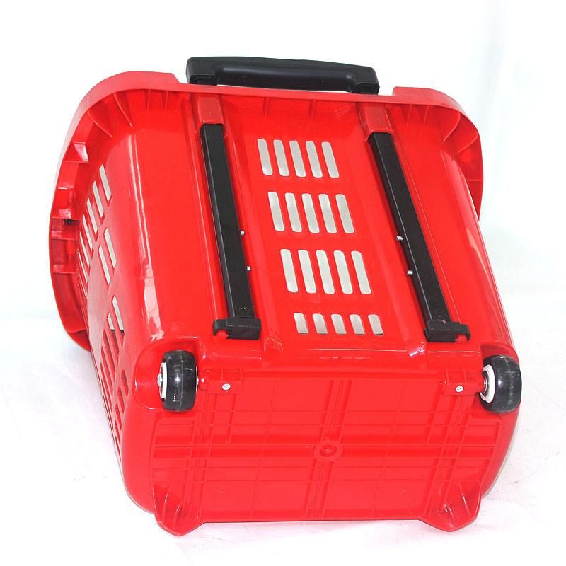 Plastic Supermarket Rolling Shopping Basket with Two Wheels