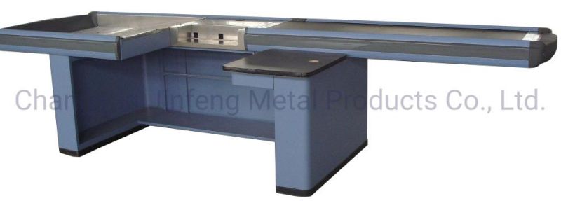 Supermarket & Store Fixture Electronic Cashier Counter with Conveyor Belt