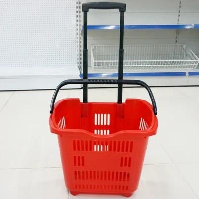 Wheels and Handle Shopping Rolling Plastic Basket