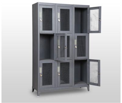 Commercial Use Deep Gray Color 9 Mesh Door Metal Locker