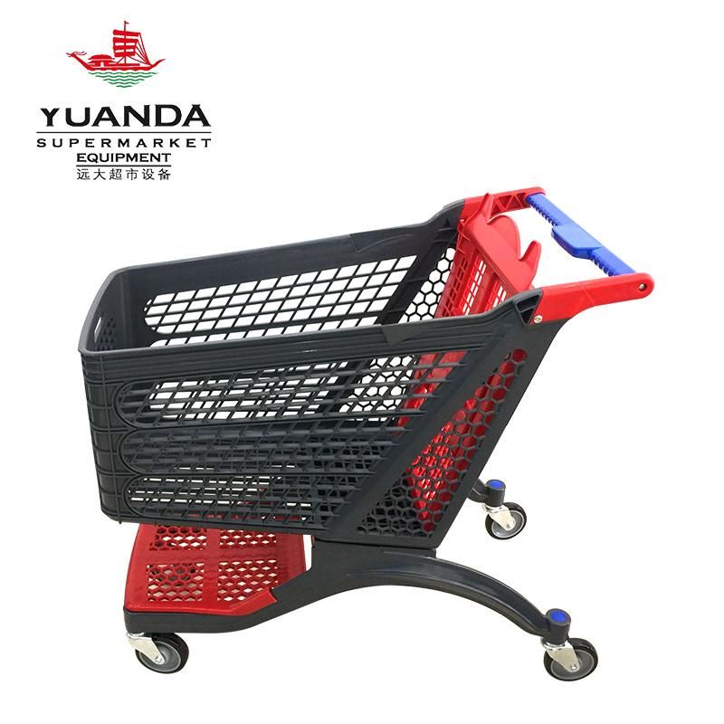 New Design Pure Plastic Hand Push Shopping Trolley for Supermarket Shop