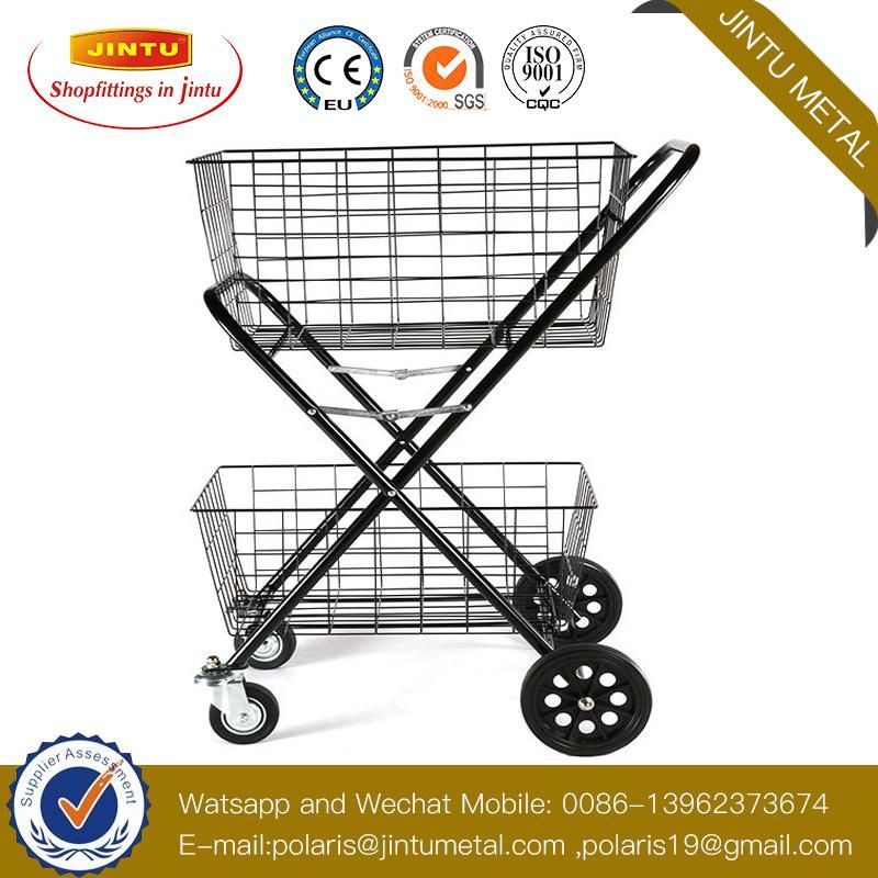 Heavy Dury Folding Tennis Ball Storage Trolley Cart with Two Baskets