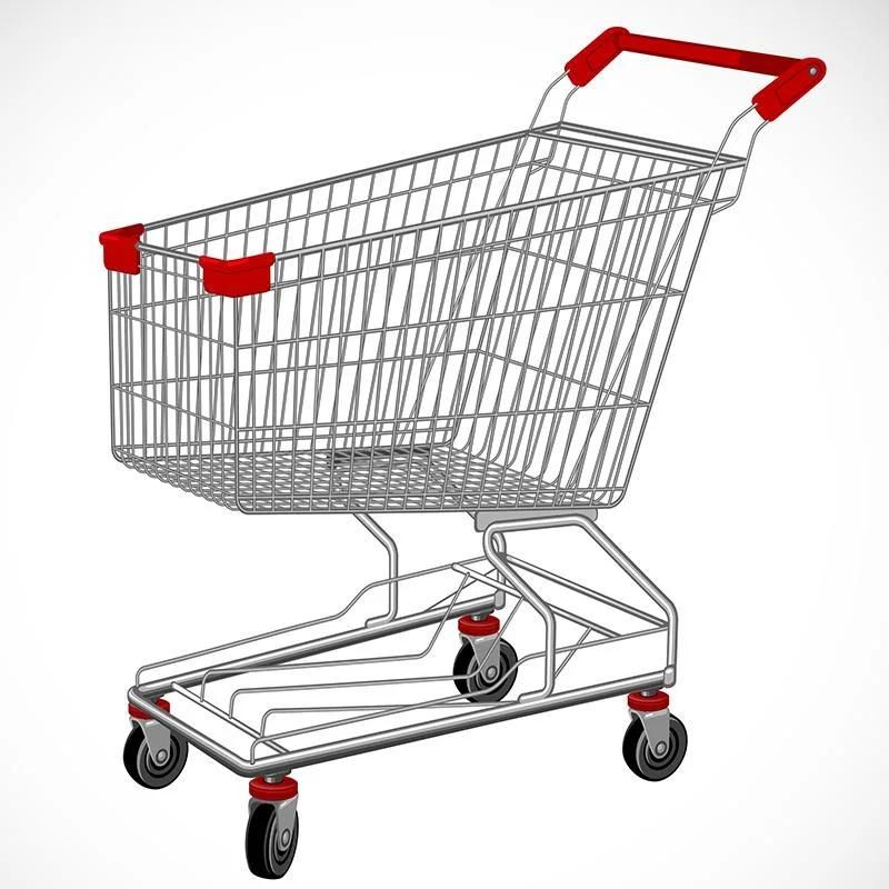 European Style Metallic Stainless Steel Supermarket Hypermarket Shopping Trolley