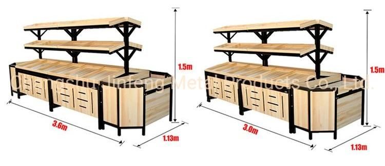 Supermarket Wooden Display Rack Vegetable and Fruit Display Shelf