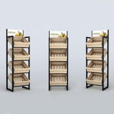 2021 Hot Selling Steel and Wooden Shelf Vegetable and Fruit Rack