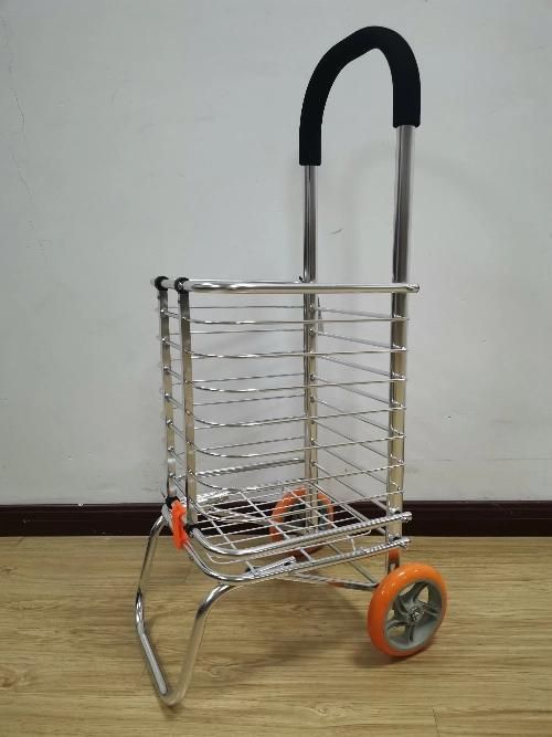 China Ultra-Light Aluminum Foldable Supermarket Shopping Cart with Two Swivel Wheels