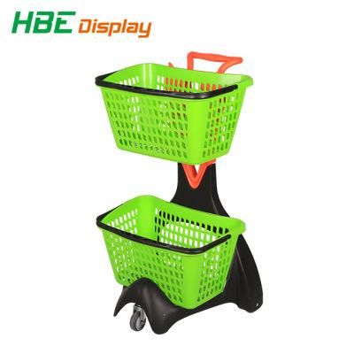 Supermarket All Plastic Two Tier Basket Shopping Cart