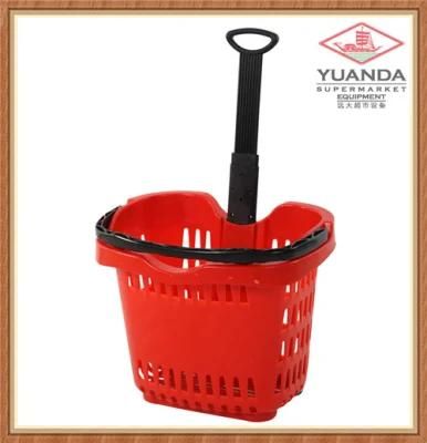 58L Plastic Supermarket Rolling Shopping Basket