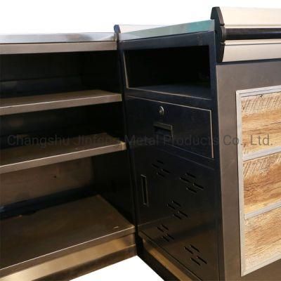 Supermarket Convenience Store Metal Cashier Desk with Wood