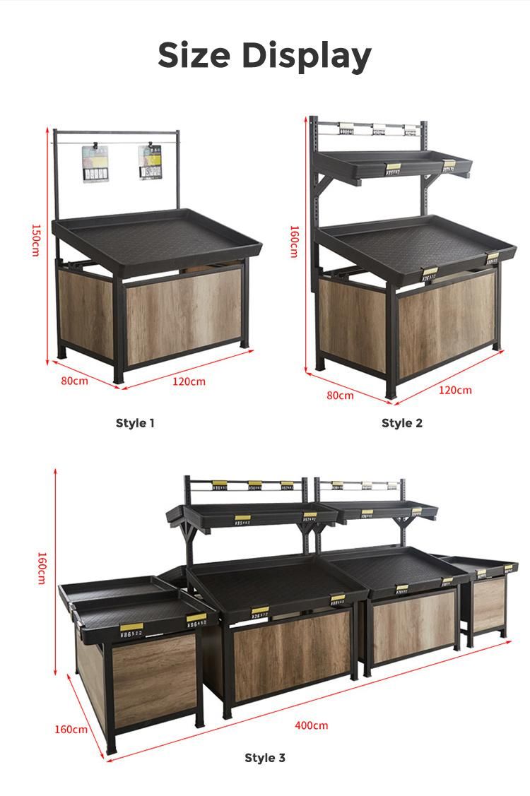 Plastic Tray Double Side Island Vegetable Produce Display Rack