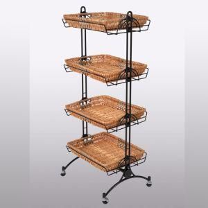 Supermarket Fruit Display Stand Vegetable Display Rack with Rattan Wicker Baskets