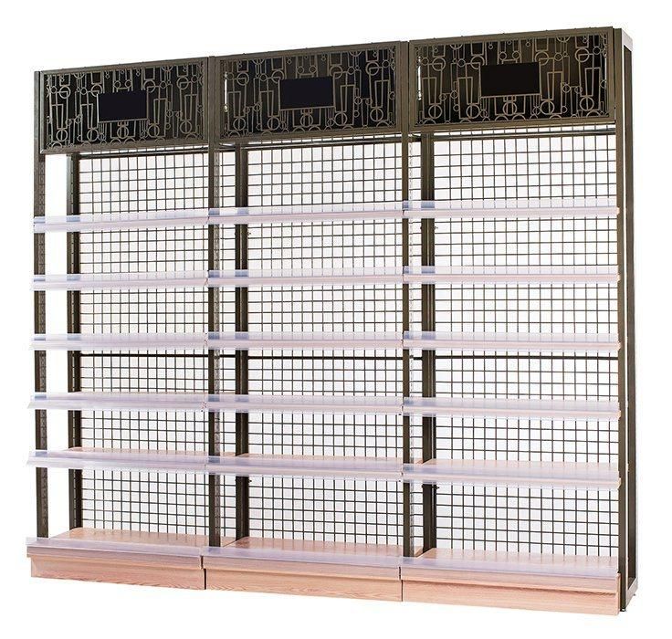 Metal Single Sided Grid Metallic Supermarket Shelf Display Shelf