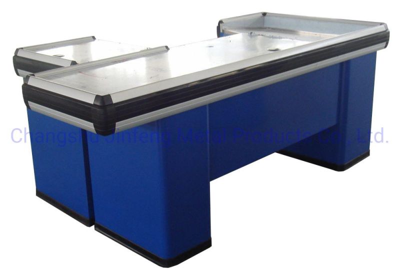 Supermarket Cashier Table Convenience Store Metal Checkout Counter Jf-Cc-090