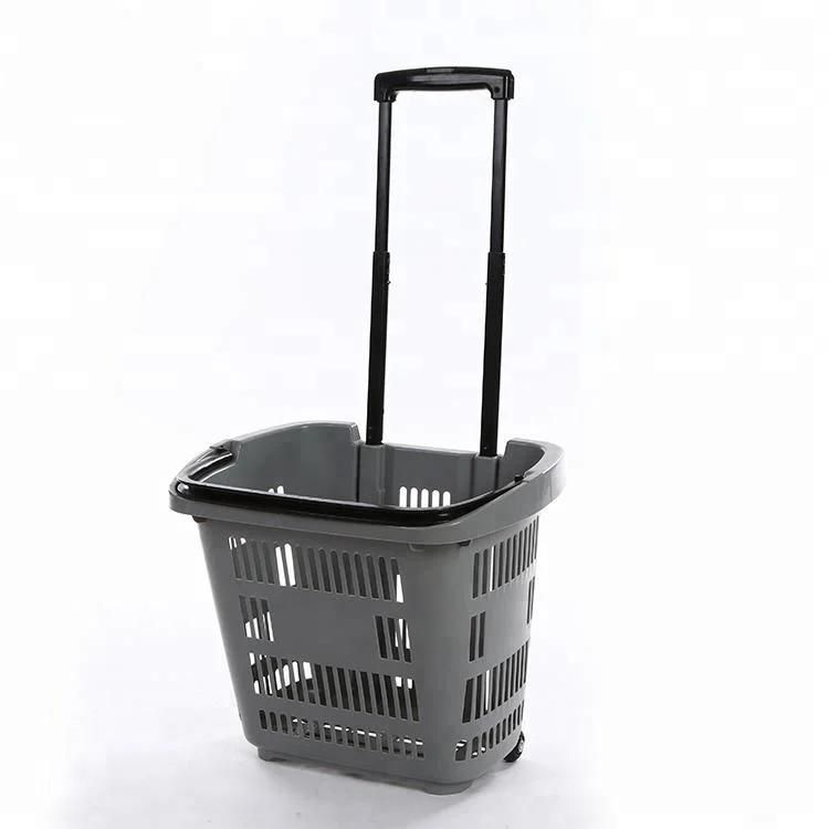 High Grade Plastic Supermarket Single Handle Roll Shopping Trolley Basket