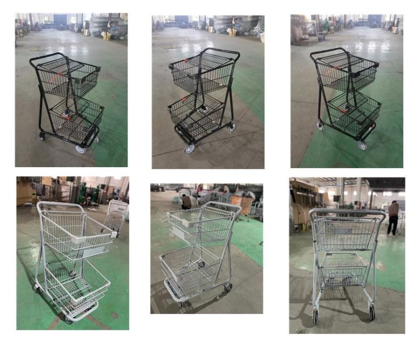 Good Quality 70L USA Style Double Basket Supermarket Shopping Trolley Cart