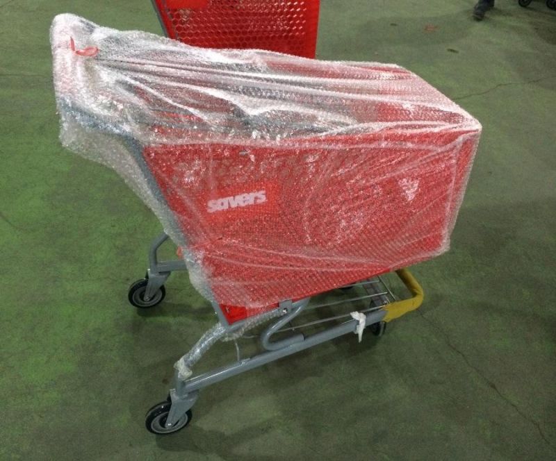 100L Plastic PU Wheeled Shopping Hand Trolley Cart Supermarket Equipment