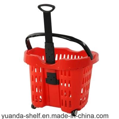 Plastic Rolling Trolley Supermarket Shopping Baskets with Wheels