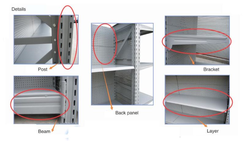 Gondola Steel Perforated Panel Supermarket Shelf Used for Market