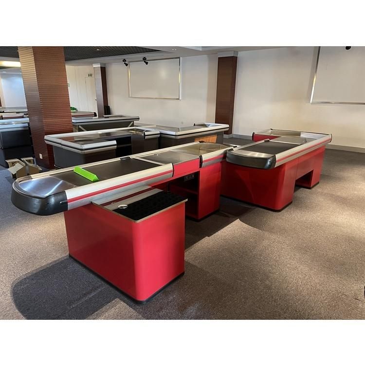 Large Stainless Steel Store Checkout Counter with Conveyor Belt