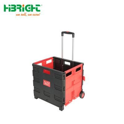 Folding Plastic Portable Wheeled Boot Cart Supermarket Rolling Crate Cart