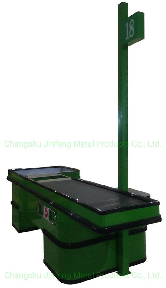 Electrical Checkout Counter Cashier Counter with Conveyor Belt and Light Box