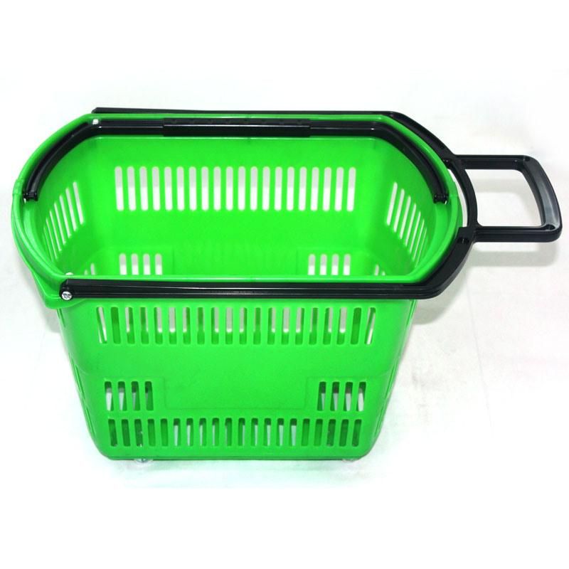 Manufacture Plastic Large Supermarket Trolley with Wheels Hand Shopping Basket