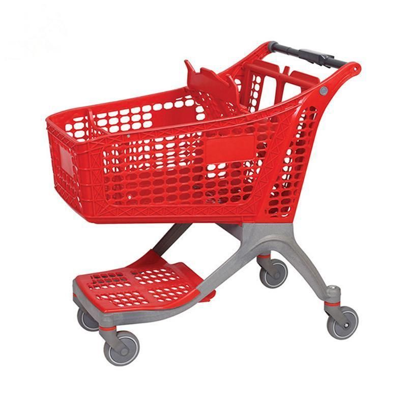 100-220L High Quality Supermarket Plastic Hand Push Cart Shopping Trolley