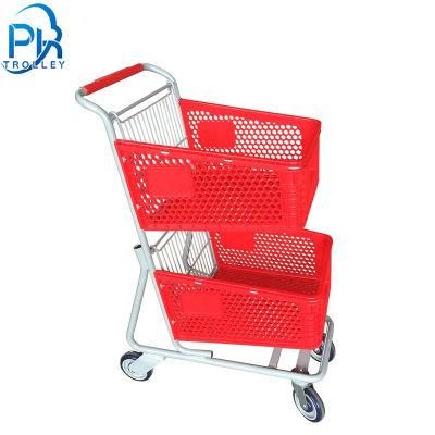 Double-Decker Wire Mesh Basket Shopping Cart Simple Shopping Trolley