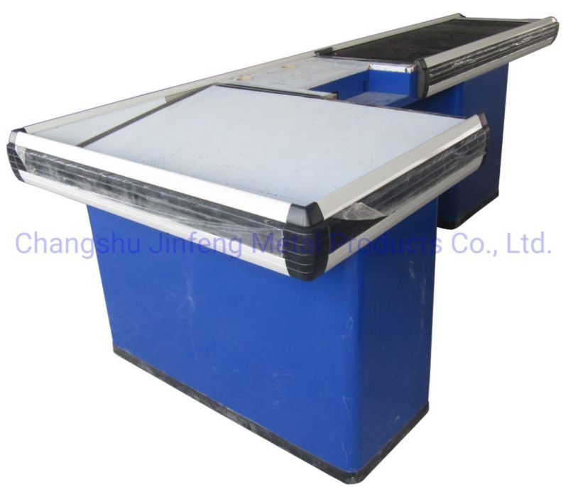 Supermarket & Store Fixture Motor Counter Cashier Desk with Conveyor Belt